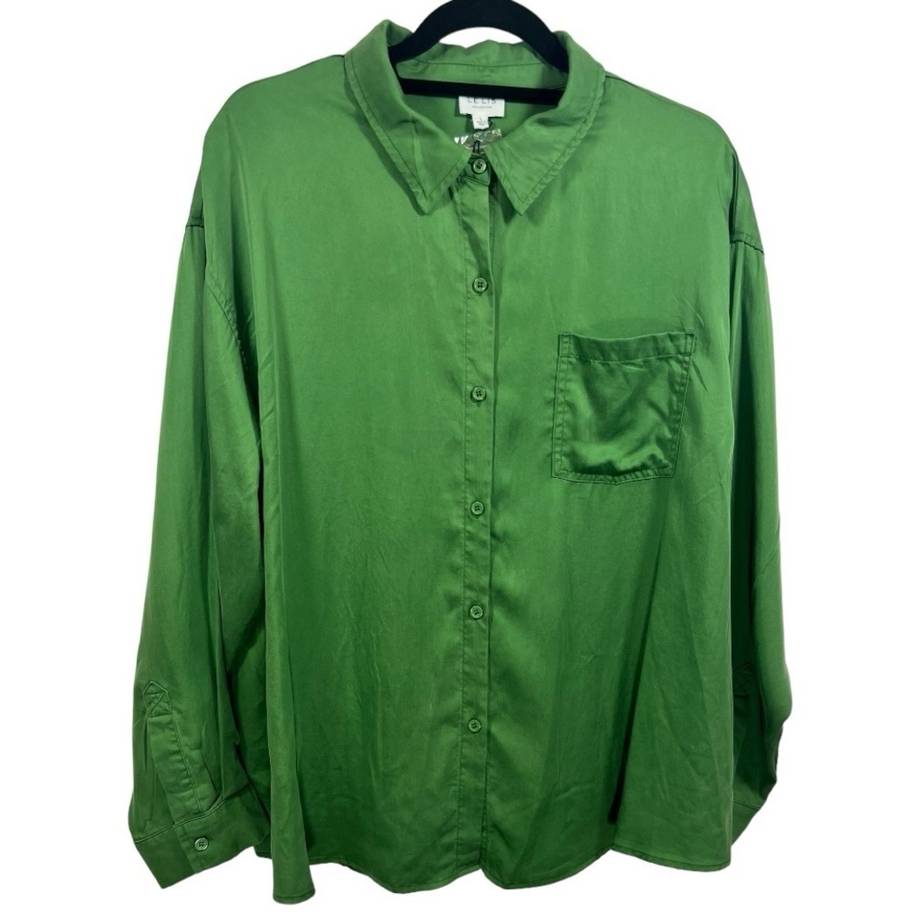 NWT Le Lis Button Down Long Sleeve Blouse Top Kelly Green‎ L